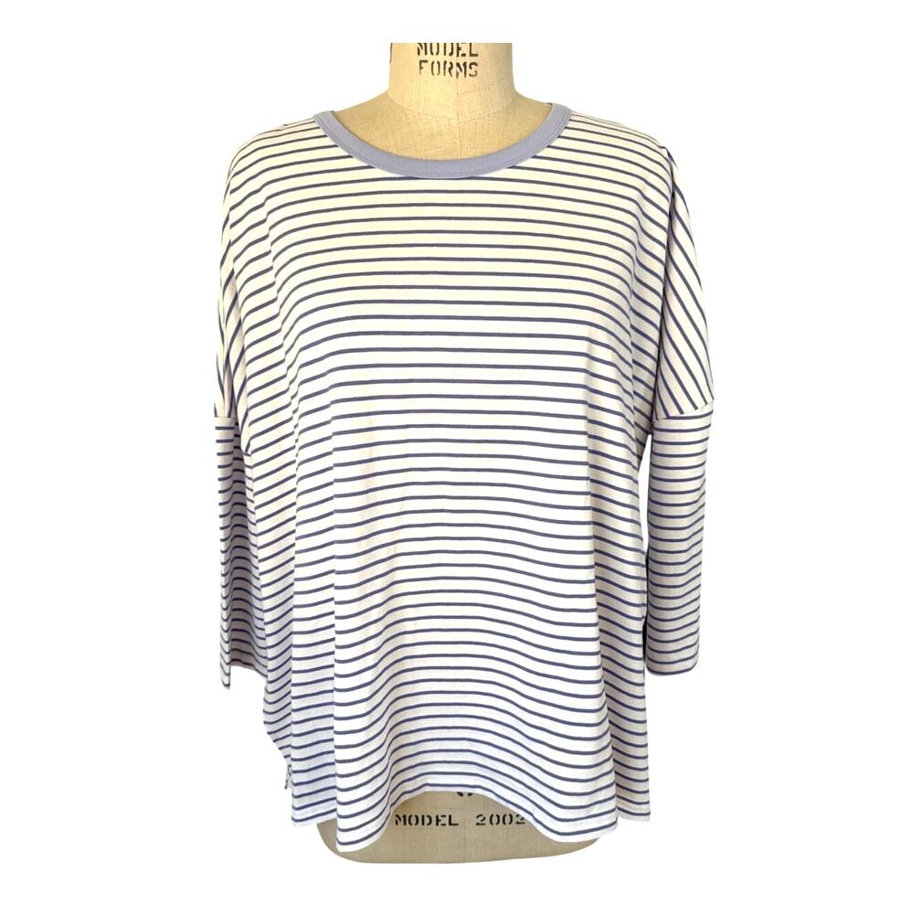 Mersea Catalina Slub Tee White Blue Stripe One Size